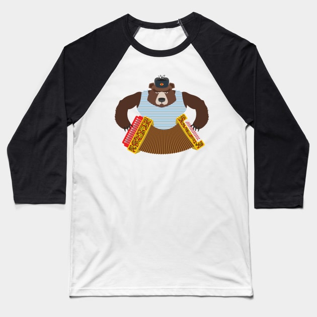 Russian Brown Bear with Accordion Baseball T-Shirt by XOZ